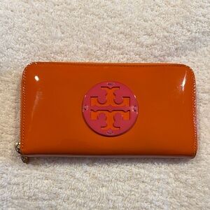 Tory Burch Orange Wallet with Pink Logo